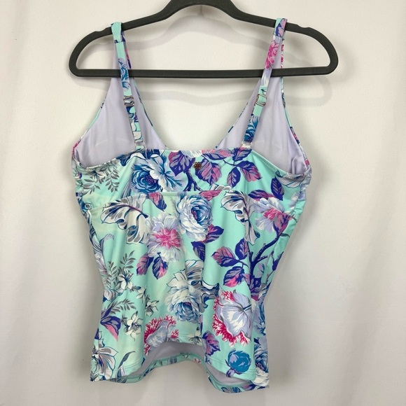 Nanette Lepore Women's Sz 12 Blue Floral Tankini Swimsuit Top Coastal Beachy EUC - Picture 3 of 10
